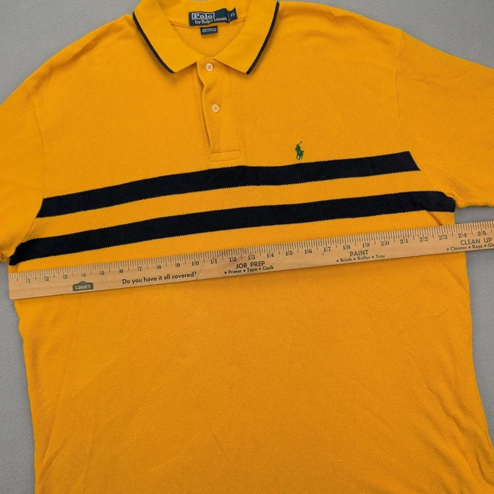 Polo Ralph Lauren Polo Shirt Mens XL Yellow Navy‎ Stripe Green Pony Pique Knit